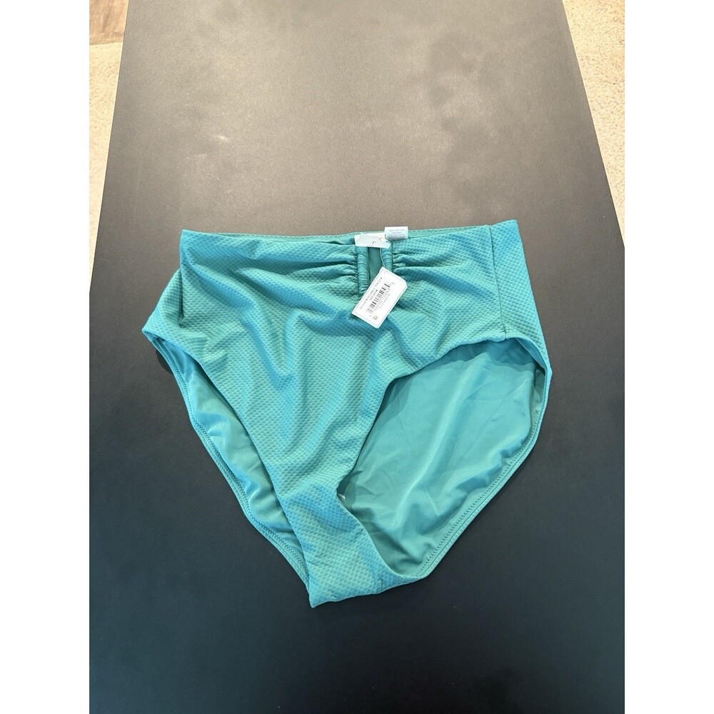 Calia High Rise Swim Bottom Aqua Turquoise Textured Womens Large NWT